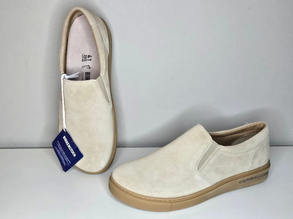 Unisex Birkenstock Oswego Suede Slip-On Shoes in Sandcastle Tan